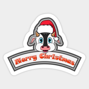 Sticker and Label Of  Cow Character Design and Merry Christmas Text. Sticker